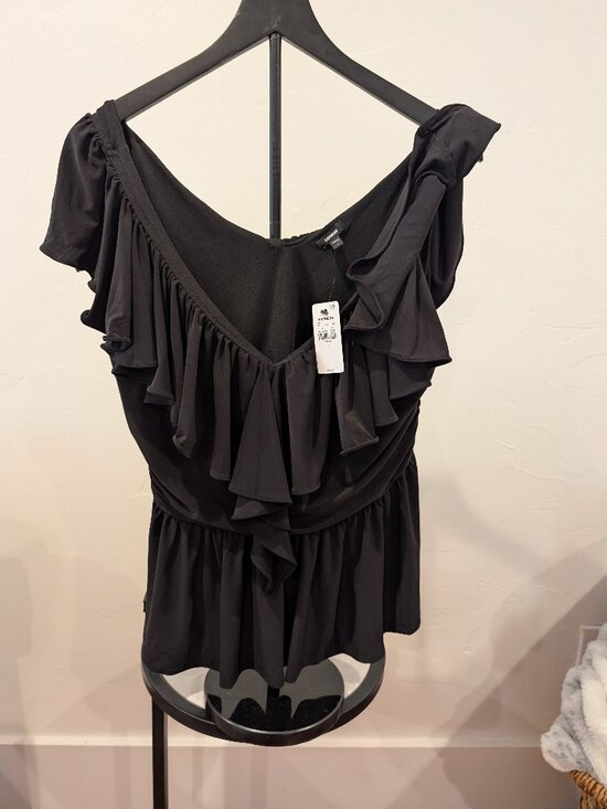 Express Tops - EXPRESS • Ruffle Front Sleeveless Dress • Black • Size L • NWT